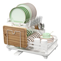 2 Tier Foldable Dish Drying Rack Kitchen Plate Bowl Cup Organizer Cutlery Storage White 2 Tier Foldable Dish Drying Rack Kitchen Plate Bowl Cup Organizer Cutlery Storage White